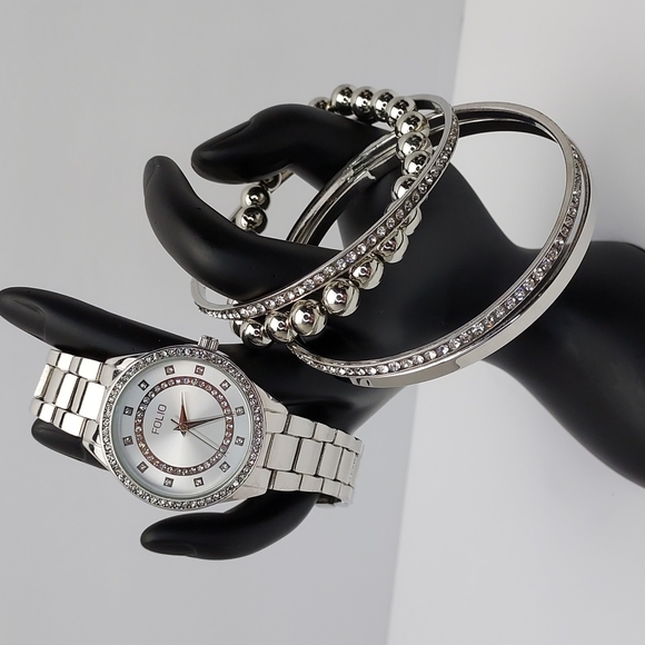 Folio Accessories - Women's Folio Silver Tone Watch & Silver Tone Bracelet Set